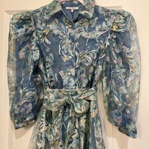 OLIVIA RUBIN Floral Long Sleeve Dress in Blue and Green